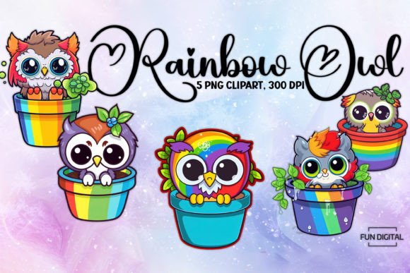 Adding Whimsy and Color: A Designer's Look at Rainbow Owl Illustrations ClipArt