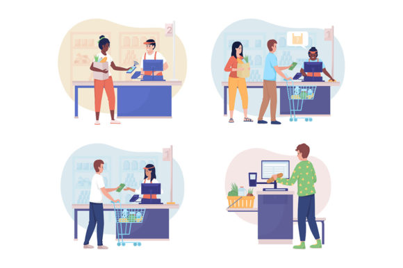 Buying Groceries in Shop Illustrations: A Creative Toolkit