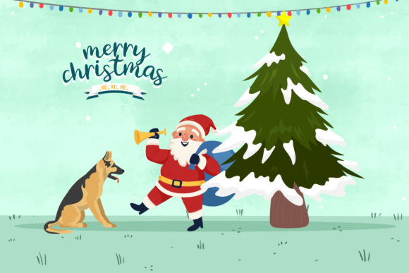 Christmas Dog Santa Illustrations: Festive Design Assets