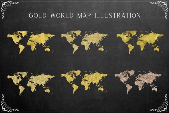 Elevate Your Designs with Gold World Map Illustrations