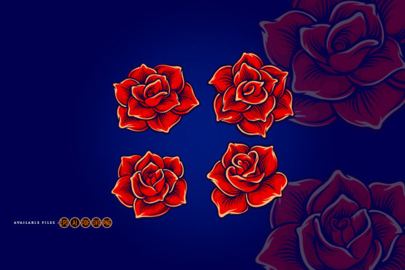 Stunning Rose Set Red Flowers Illustrations for Designers