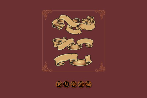 Timeless Design: Classic Ribbon Scroll Set Illustrations
