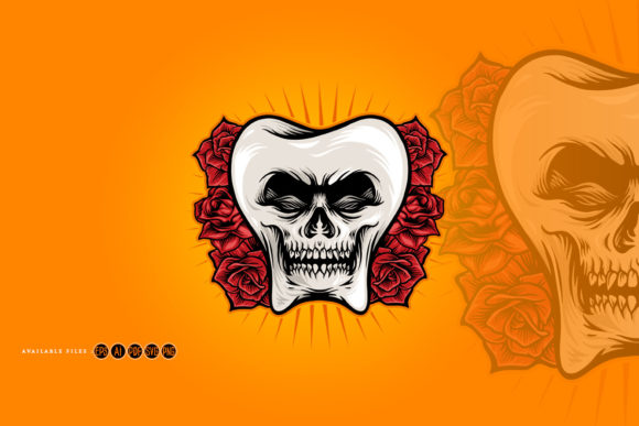 Tooth Skull with Rose Illustrations: A Bold Design Asset