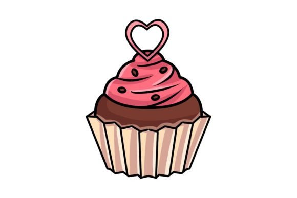 Valentine Heart Cupcake Illustrations: Sweet Design Assets