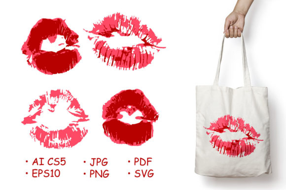 Vector Set of Illustrations: Lips, Kiss & Hello!