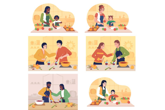 Warmth, Comfort, and Color: Autumn Dishes Vector Illustrations