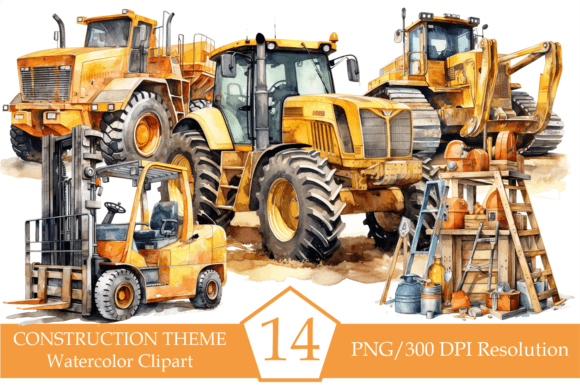 Watercolor Construction Vehicles Clipart: Creative Design Uses