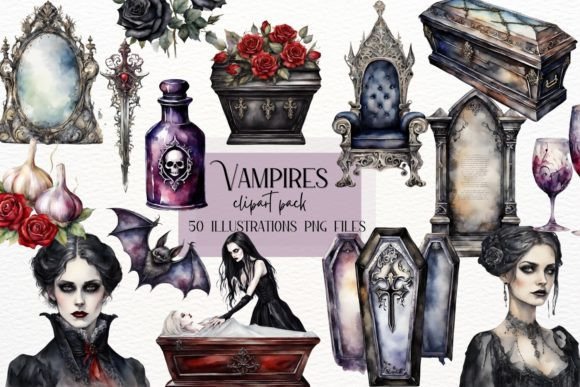 Watercolor Gothic Vampire Clipart: Elegance Meets the Macabre