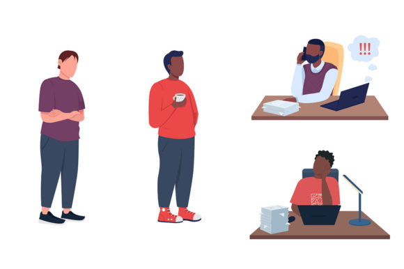 Work Character Semi Flat Illustrations for Modern Design